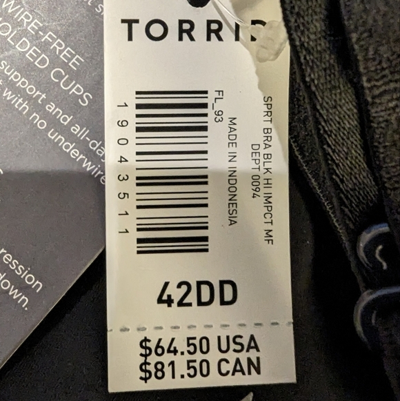 Torrid Sports Bra Wire-Free Hi-Impact Zip-Front , 42DD New - Picture 11 of 11